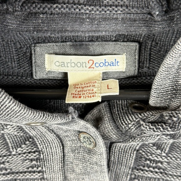 CARBON 2 COBALT Hoodie Mens Aztec Size Large Pullover Henley Sweater Cotton Grey - Picture 2 of 7